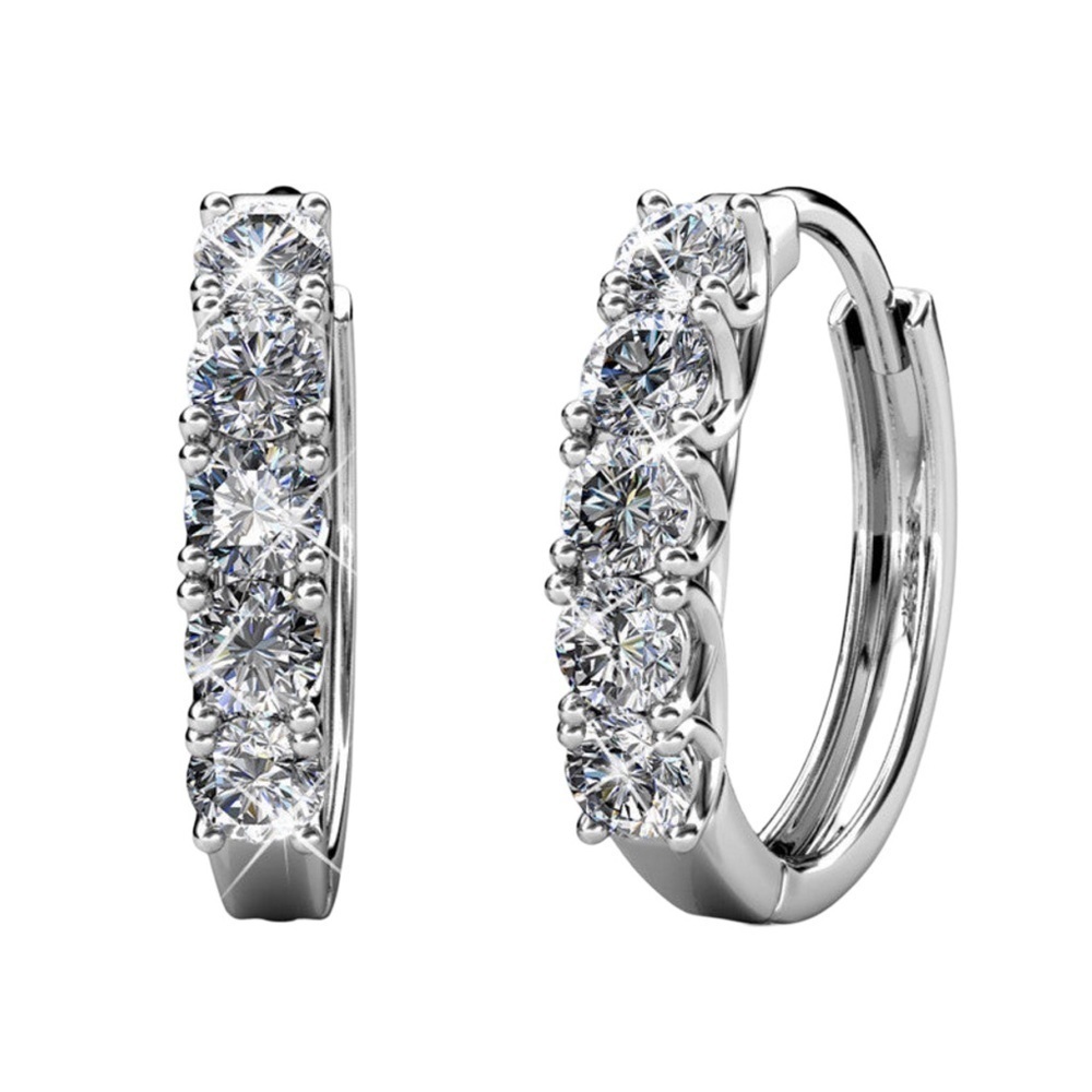 CATE & CHLOE • Silver Bethany Hoop Swarovski Crystal Huggies Earrings